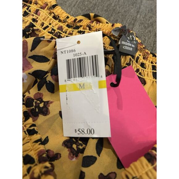 NWT Ninety Clothing Co Yellow Floral Peasant Shirt Women's size M - Picture 5 of 5